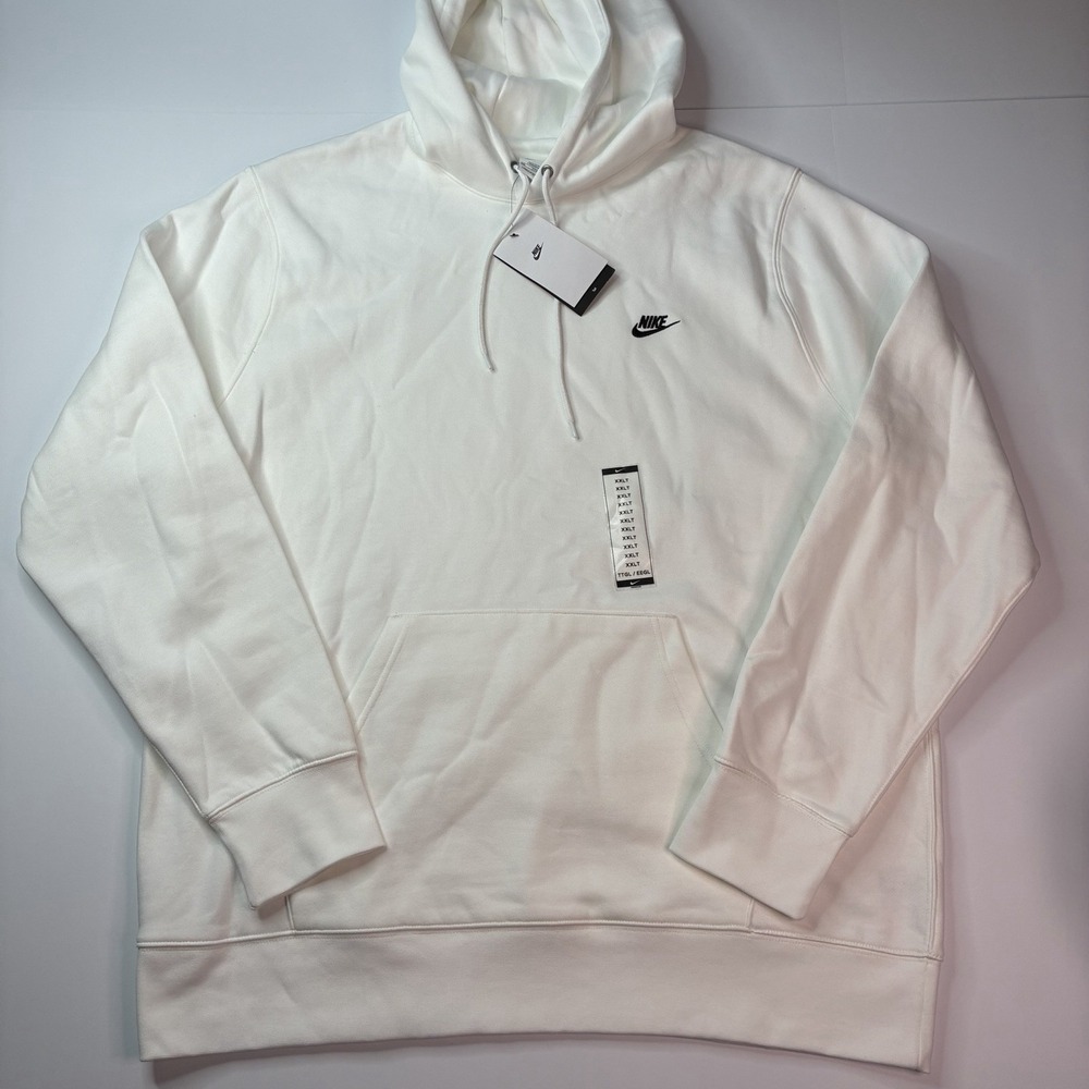 Nike Sportswear Club Men's White Hoodie Fleece Size 2XLT FN3859-100